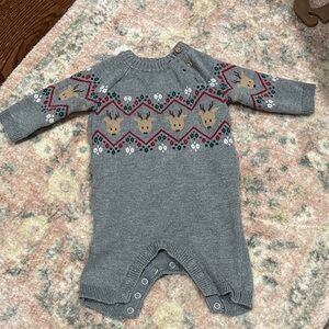 Carter's Reindeer Gray Knit Footie Xmas Outfit